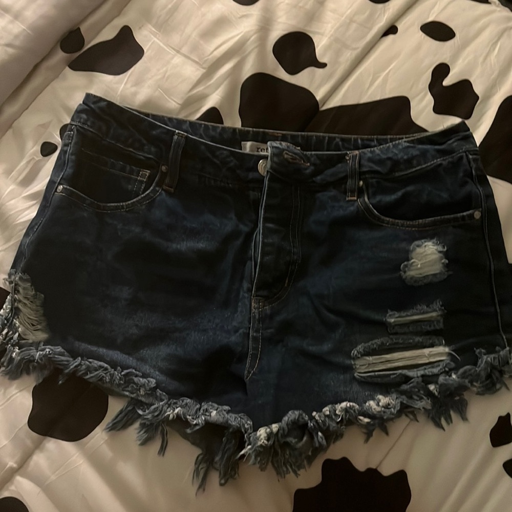 Distressed jean shorts